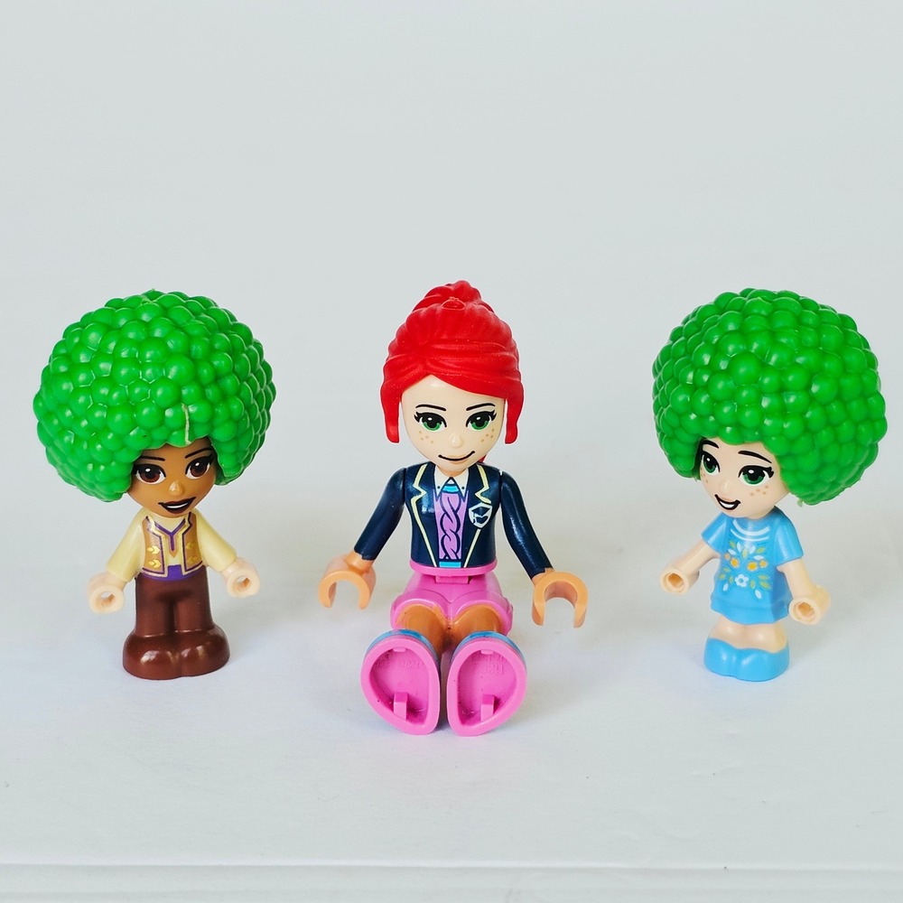 LEGO Friends Mini-doll Hair Pieces Green Afro Red Ponytail Lot 3pc Replacement